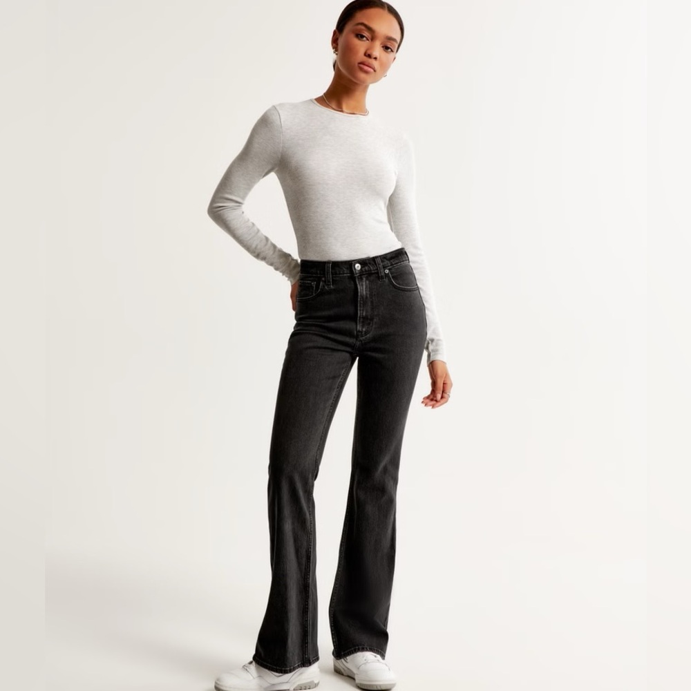 abercrombie 70's vintage flare ultra high rise curve love black jeans
